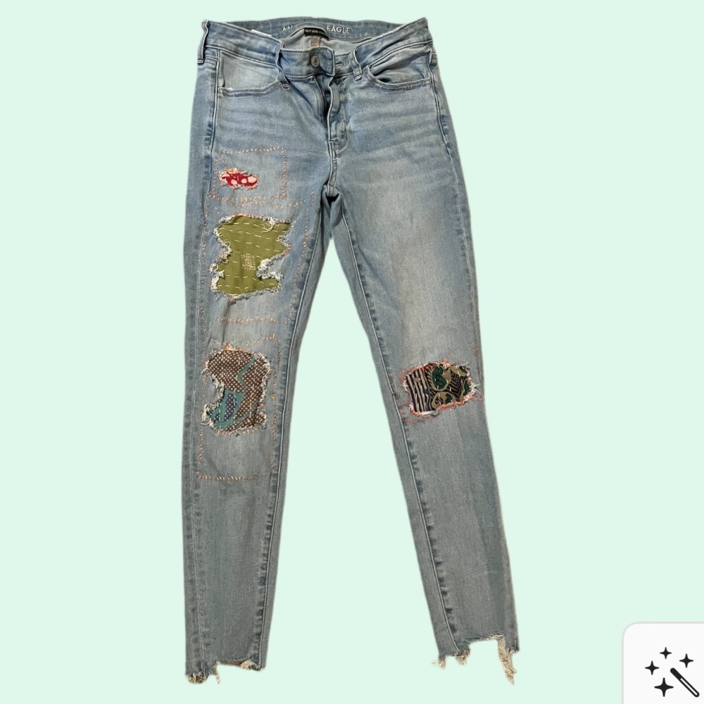 Stylish American Eagle stretch jegging Blue Patchwork Jeans